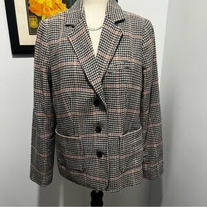 L.L. Bean Women's Tweed Wool Silk Blend Blazer Black Pink Women’s Medium 291099